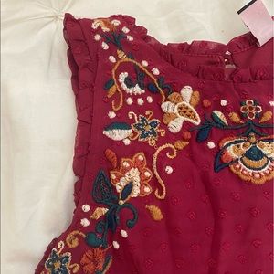 Embroidered Fuchsia Dotted Peplum Blouse